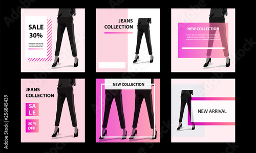 Six Square modern futuristic banner template pack. Minimal pink vibrant duotone in white background. For social media post, internet web banner, flyer, poster and catalog in cosmetic, beauty, fashion