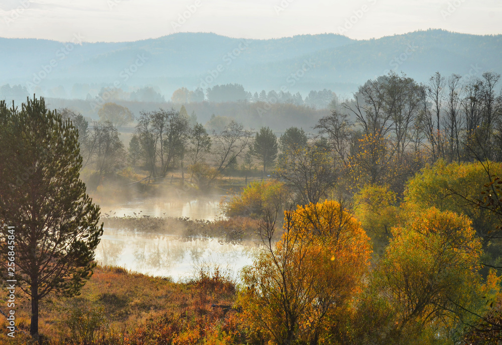 Fototapeta premium Warm Golden autumn in the mountains of the southern Urals. A great time for photographers and artists.