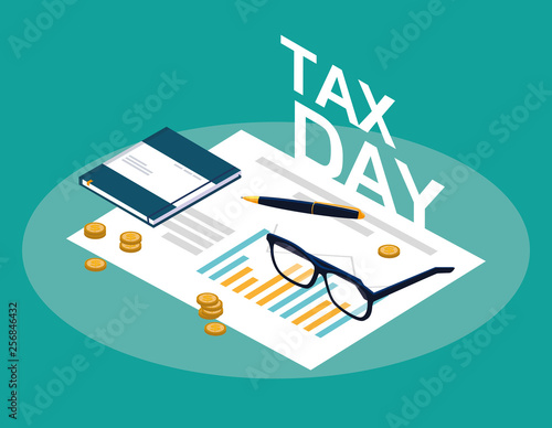 tax day with statistic document and set icons
