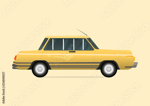 Yellow of Vintage Car ,Vehicle transport Object symbol Retro style flat design .Vector illustration
