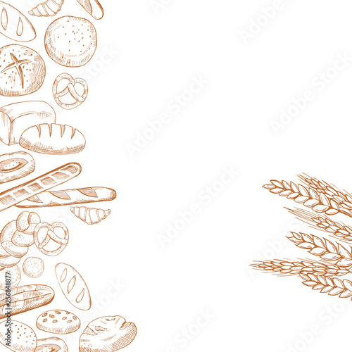 Vector background with hand drawn bread. Sketch illustration.