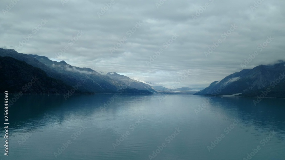 Mountain Filled horizon on the pacific ocean. Inside passage Alaska