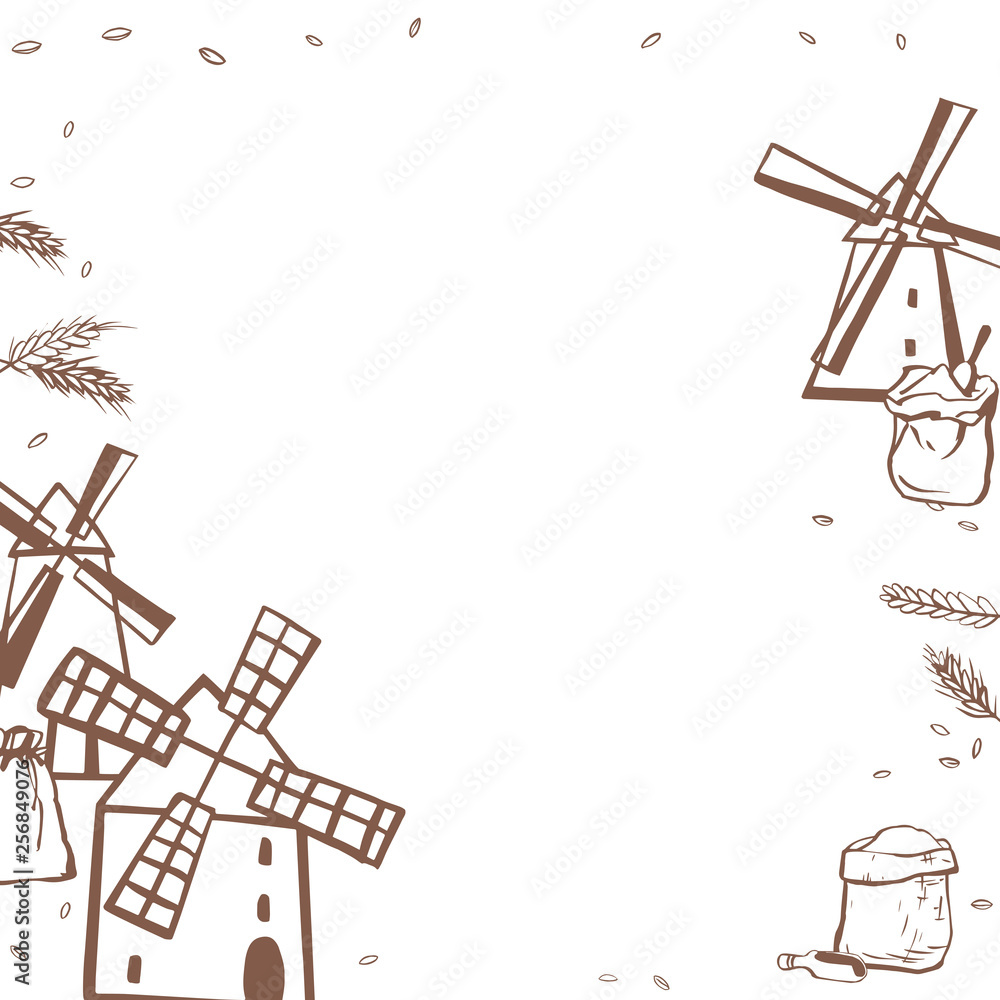 Hand drawn windmills. Vector sketch illustration. Hand drawn windmills. Vector sketch illustration.