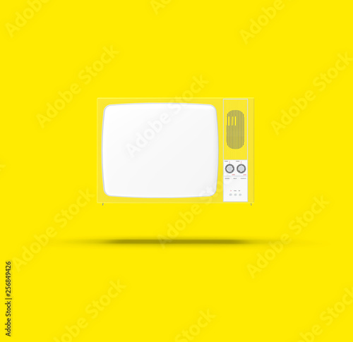 Old television isolated on Yellow background, 3D Rendering
