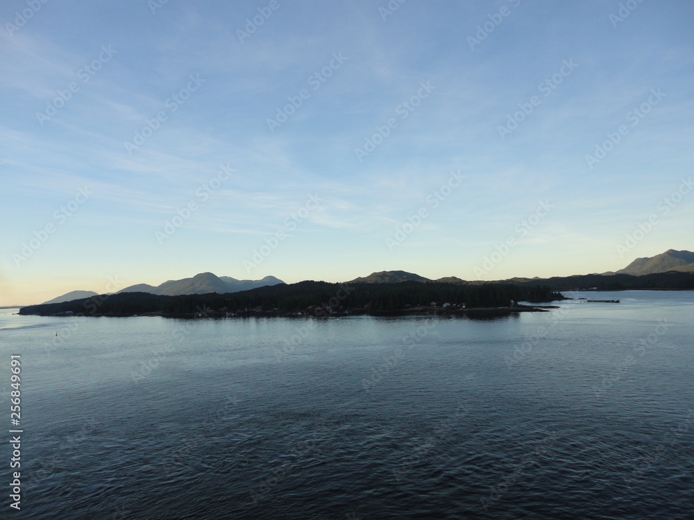 Mountain Filled horizon on the pacific ocean. Inside passage Alaska