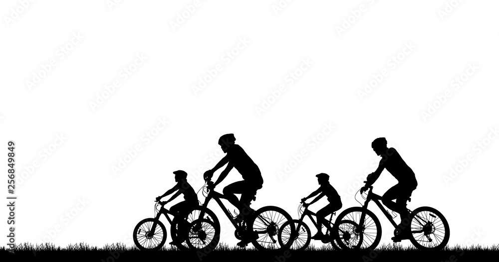 Obraz premium Silhouette group friend and bike relaxing on white background