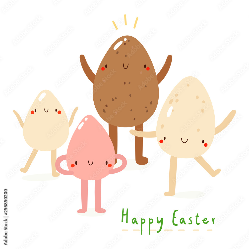 Fototapeta premium Happy Easter - cute vector illustration with Eggs characters. Hand drawn Holiday background.