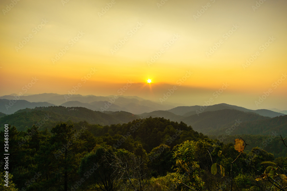 Beautiful of the sunset over the mountains in northern Thailand.