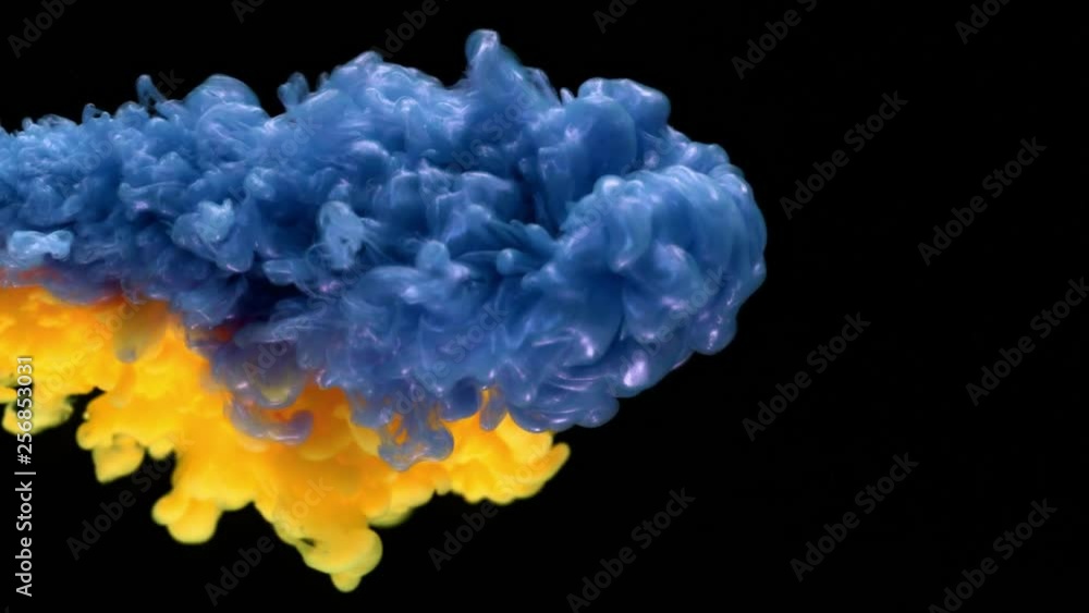 Super slowmotion shot of color inks in water. Shot with high speed camera at 4K. Super slowmotion shot of color inks in water. Shot with high speed camera at 4K.