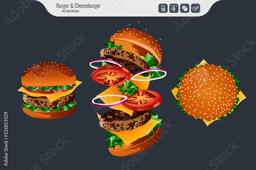 Burger, cheeseburger vector illustration -  Vector