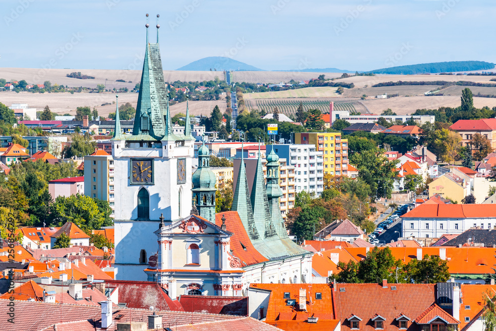 Obraz premium White tower of All Saints Church near main Peace square, Litomerice, Czech Republic