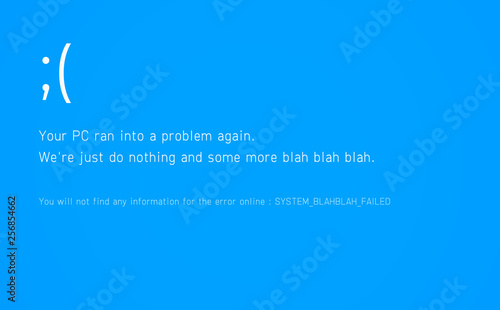 Fake funny Blue Screen of Death - BSOD. Error message during system failure.
