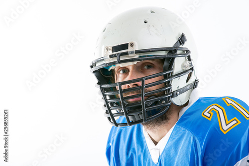 Bearded American football player, portrait.