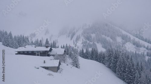 Cabin in the austrian alps at winter