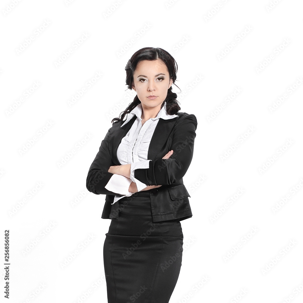 in full growth.serious business woman.isolated on white in full growth.serious business woman.isolated on white