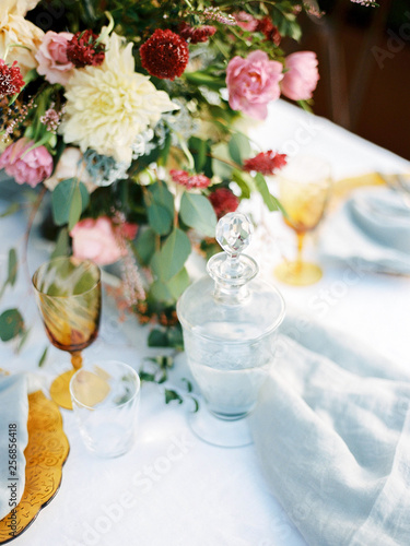Close up Table setting at outdoor wedding reception