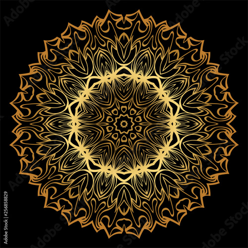 Anti-Stress Therapy Pattern. Mandala. For Design Backgrounds. Vector Illustration. Can Be Used For Textile, Greeting Card, Coloring Book, Phone Case Print. Luxury black, gold color