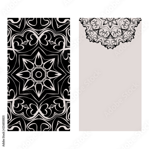 Ethnic Mandala Ornament. Templates With Mandalas. Vector Illustration For Congratulation Or Invitation. The Front And Rear Side. Black, brown color