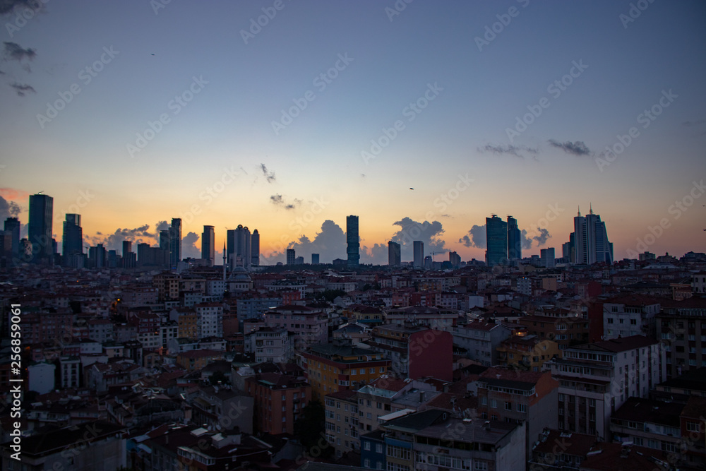 skyline at sunrise, sunrise in Istanbul, city silhouette at sunrise