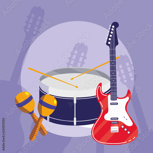 guitar electric and drum instruments musical photo