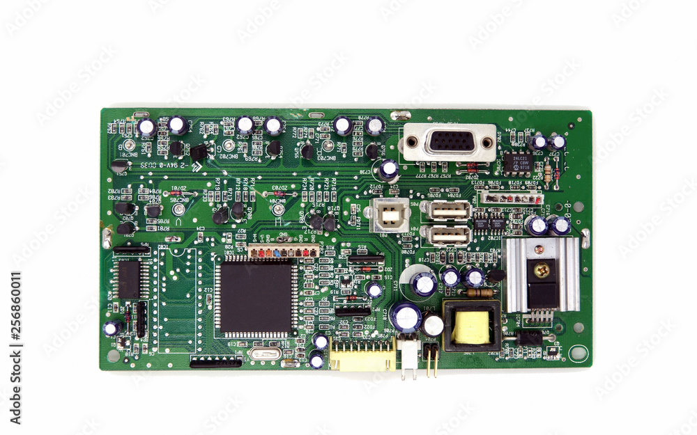 board with electronic components isolated on white board with electronic components isolated on white