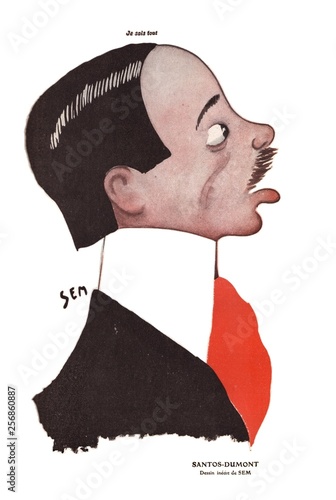 Caricatura do aeronauta brasileiro Alberto Santos Dumont (1873-1932) feita por Georges Goursat (1863-1934), o Sem, publicada na revista francesa Je sais tout de 15 de agosto de 1905 photo