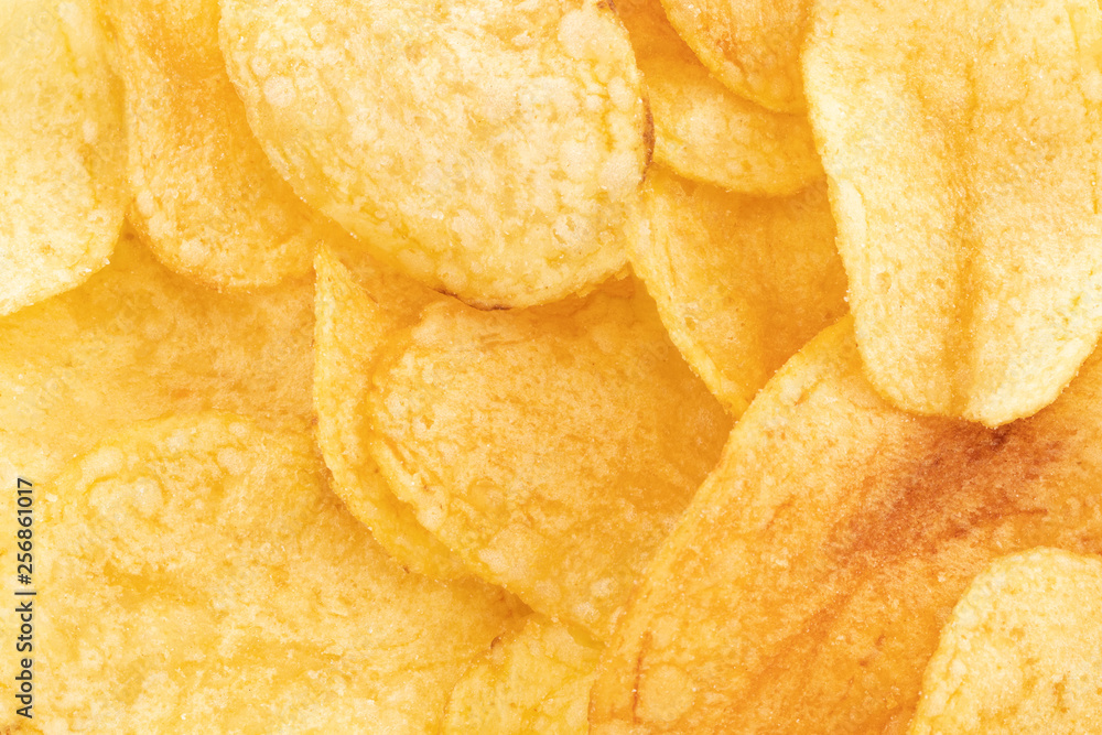 crispy potato chips snack texture background, top view crispy potato chips snack texture background, top view
