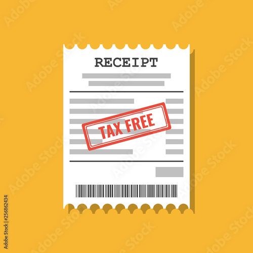 paper receipt with tax free stamp, flat vector illustration