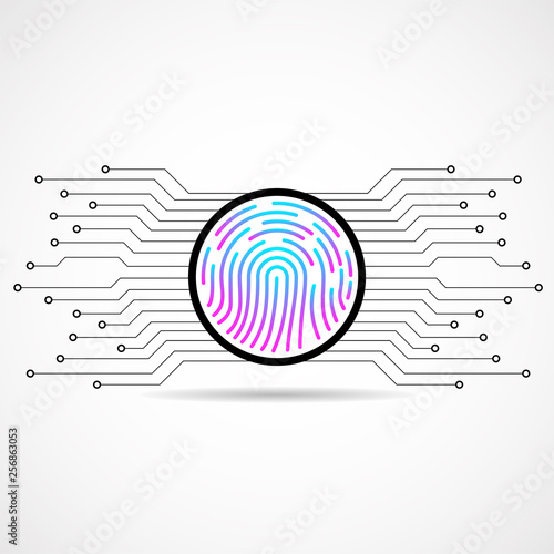Abstract sign fingerprint with circuit board. Technology concept. Vector
