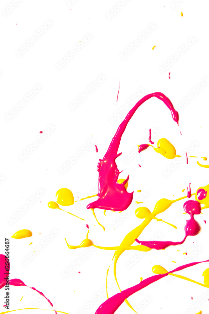 Orage and Pink Paint Splatters On White Background Orage and Pink Paint Splatters On White Background