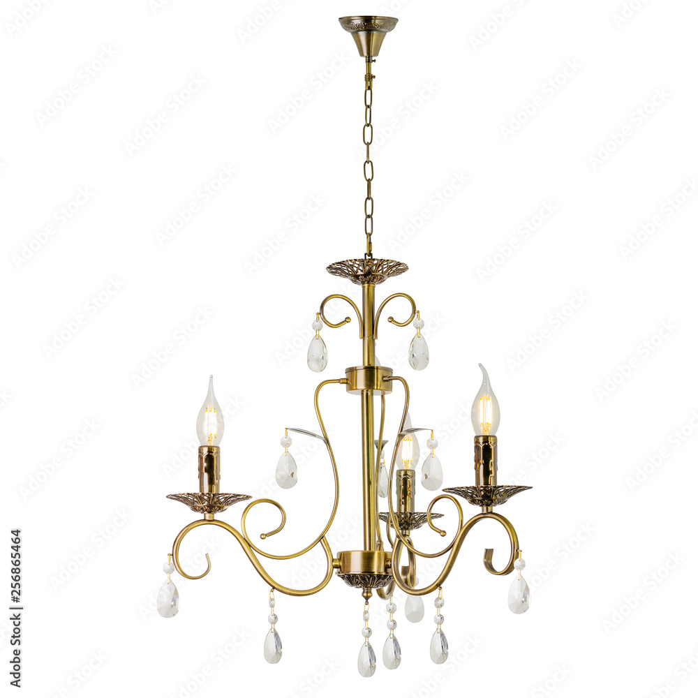 Three lamp chandelier. Included ceiling light, isolated on white background Three lamp chandelier. Included ceiling light, isolated on white background