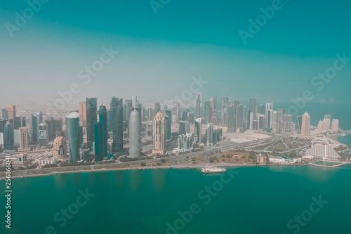 Museum of islamic art, aerial view from Persian Gulf, Doha, Qatar