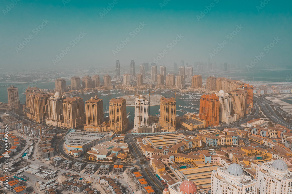 New luxury skylines in Pearl-Qatar, aerial view, Doha, Qatar