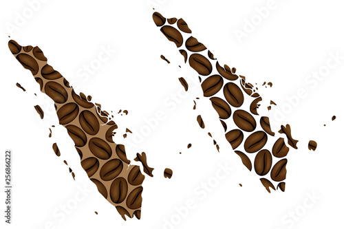 Sumatra (Greater Sunda Islands) -  map of coffee bean, Sumatra (Republic of Indonesia) map made of coffee beans,