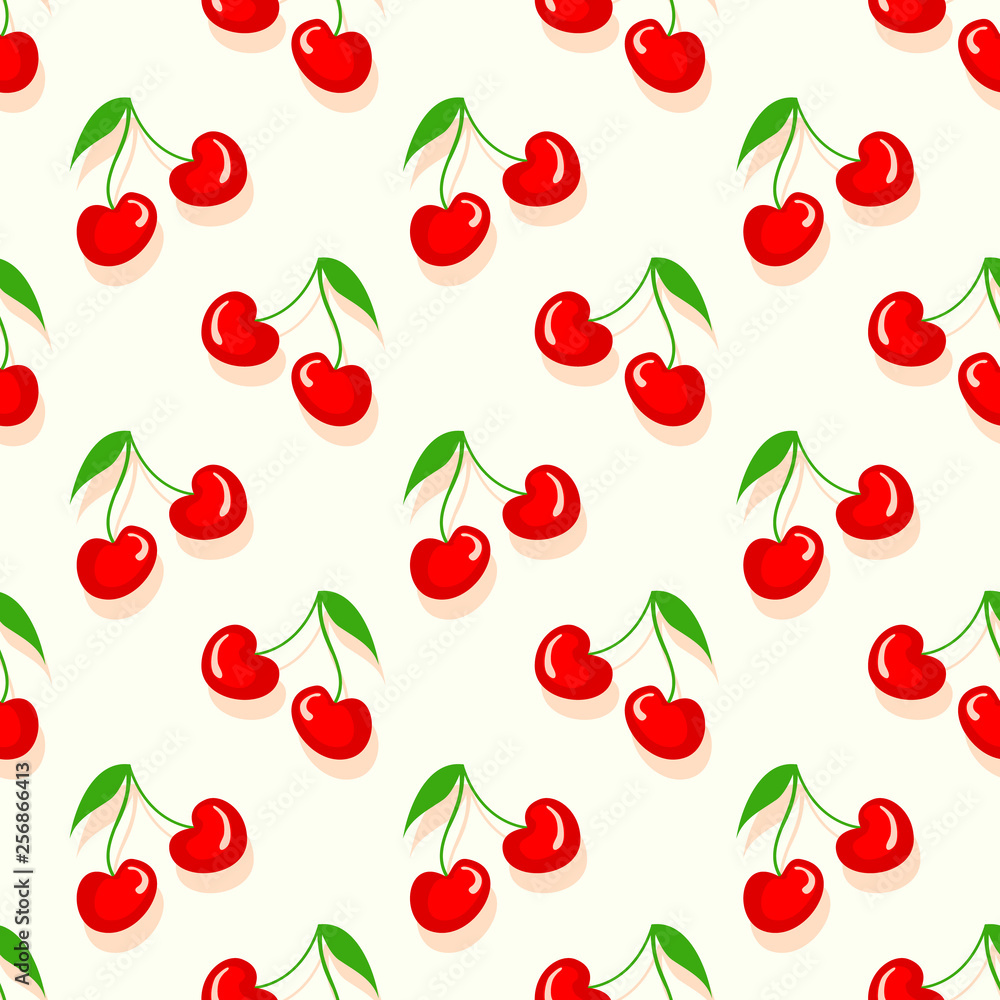 Fruit pattern with cherry vector. Summer cherries sweet fruit print. Fruit pattern with cherry vector. Summer cherries sweet fruit print.