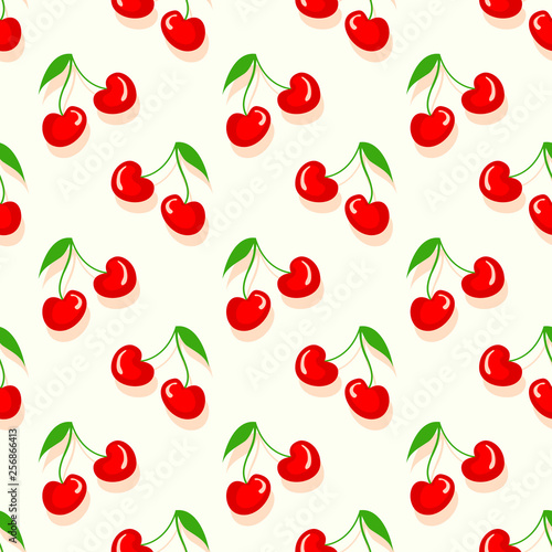 Fruit pattern with cherry vector. Summer cherries  sweet fruit print.