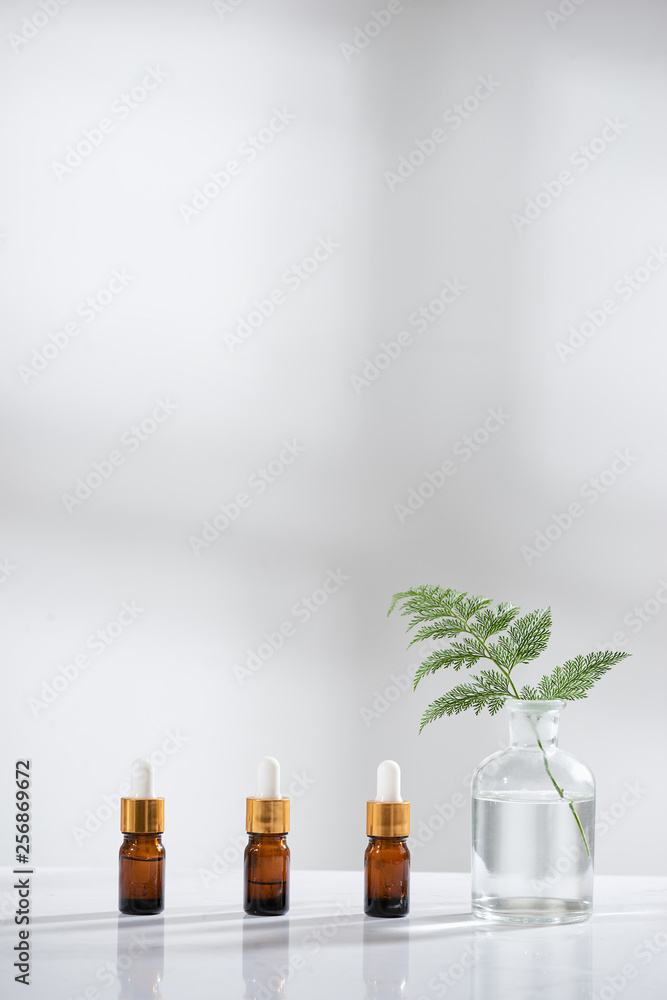 The bio laboratory glassware and blank cosmetic bottle containers with herbal flower ingredient,package for branding.Natural organic beauty skincare product concept. alternative medicine.Spa top view. The bio laboratory glassware and blank cosmetic bottle containers with herbal flower ingredient,package for branding.Natural organic beauty skincare product concept. alternative medicine.Spa top view.