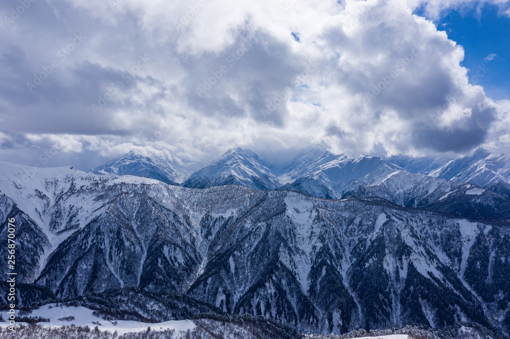 Snow covered Caucasus mountains in Svaneti Georgia