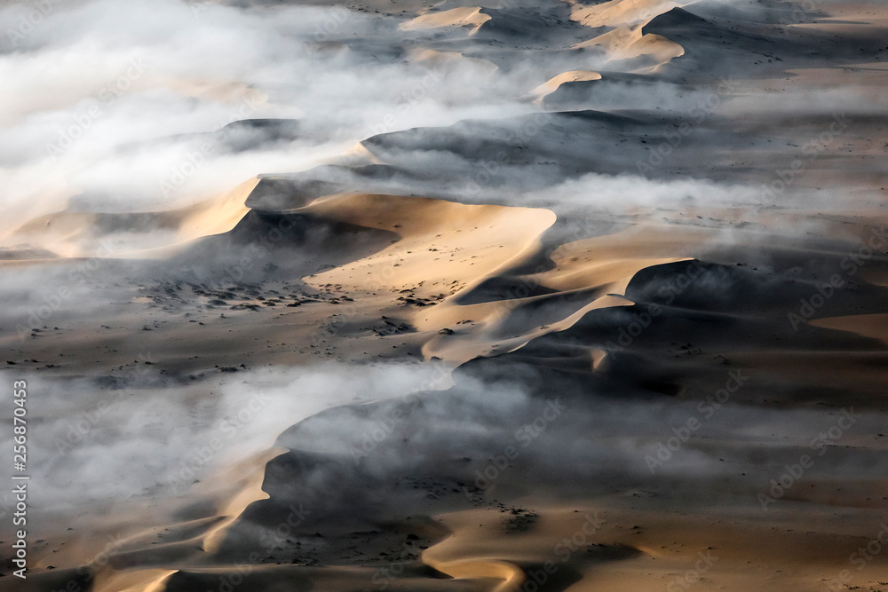 Fototapeta premium Fog over the sand sea of Sossusvlei, Namibia.