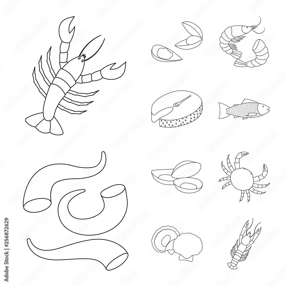 Vector illustration of food and sea logo. Set of food and healthy stock symbol for web.