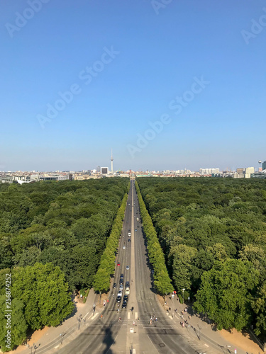 Siegesäule, Blick, Berlin, Skyline, Straße, Park, Bäume, Deutschland