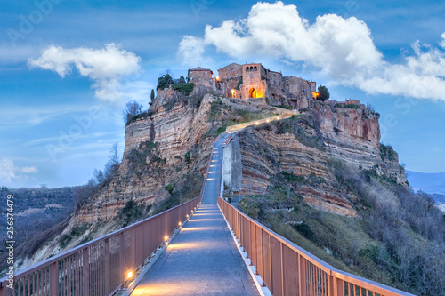 Panoramic view of famous Civita di Bagnoregio in  sunset light, Lazio, Italy 