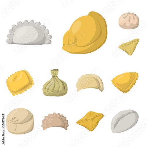 Isolated object of dumplings and food  symbol. Collection of dumplings and stuffed vector icon for stock.