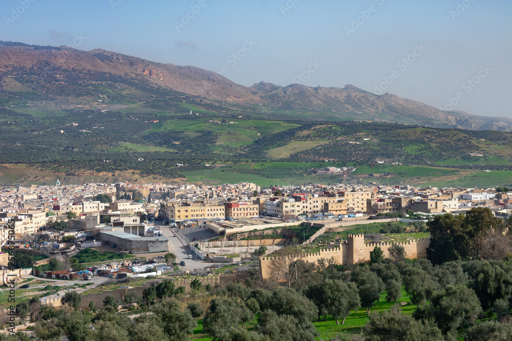 Fez Morocco Skyline Scene with Hills and Mountains