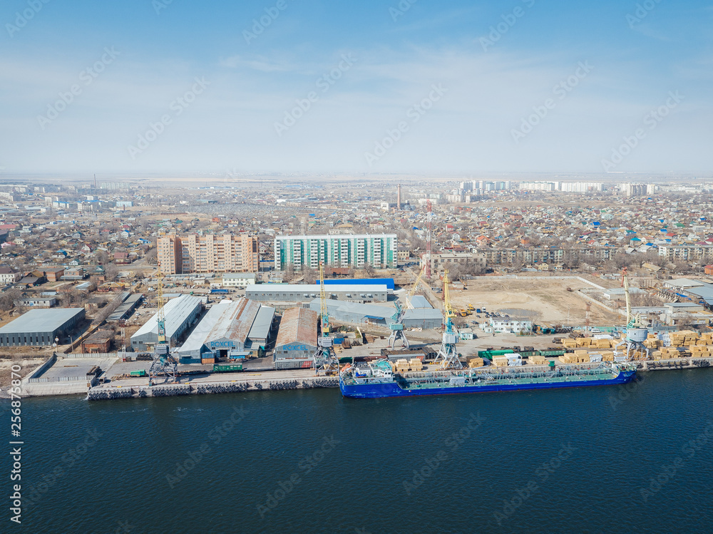 Fototapeta premium Shooting from the seaport quadrocopter