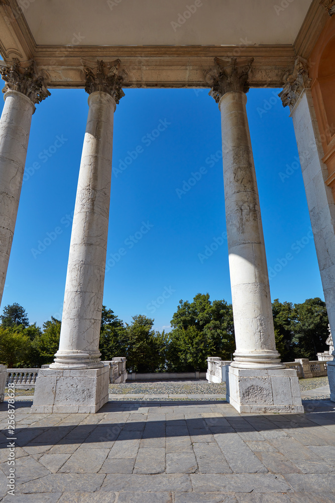 Superga basilica columns in a sunny summer day in Turin, Italy