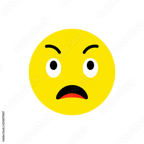 Pensive face Emoji icon flat style. Afraid Emoticon round symbol. Thinking, shy and surprised Face. For mobile keyboard app, messenger. Expressive cartoon avatar on white