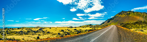 Snaefellsjoekull national park, road and Icelandic colorful and wild landscape on Iceland photo