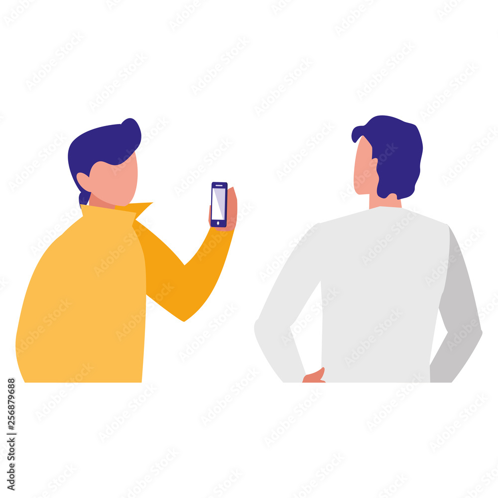 couple men using smartphone