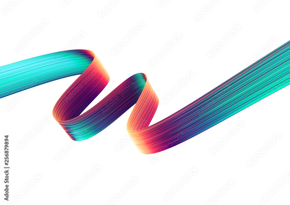 Holographic Iridescent Ribbon Isolated On White Background 3d Render  Flowing Wave Line Or Tape In Motion Fluid Foil Or Metal Neon Shape With  Green Blue Purple Gradient Texture Stock Photo - Download